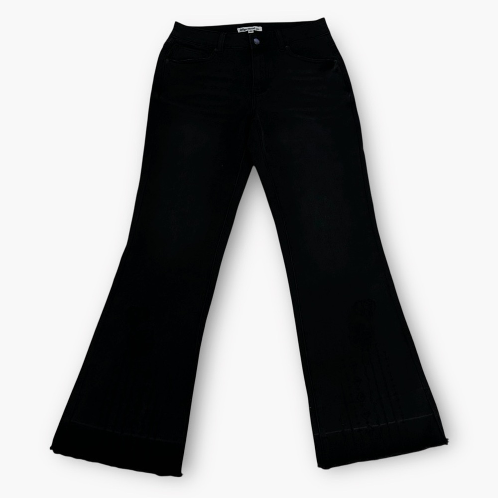 Indigo Thread Co Black Flare Jeans Size 6 Embroidered Hem Denim Cotton Stretch